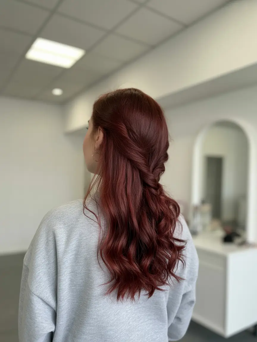 Fall hair color Velvet Wine Waves with Effortless Texture