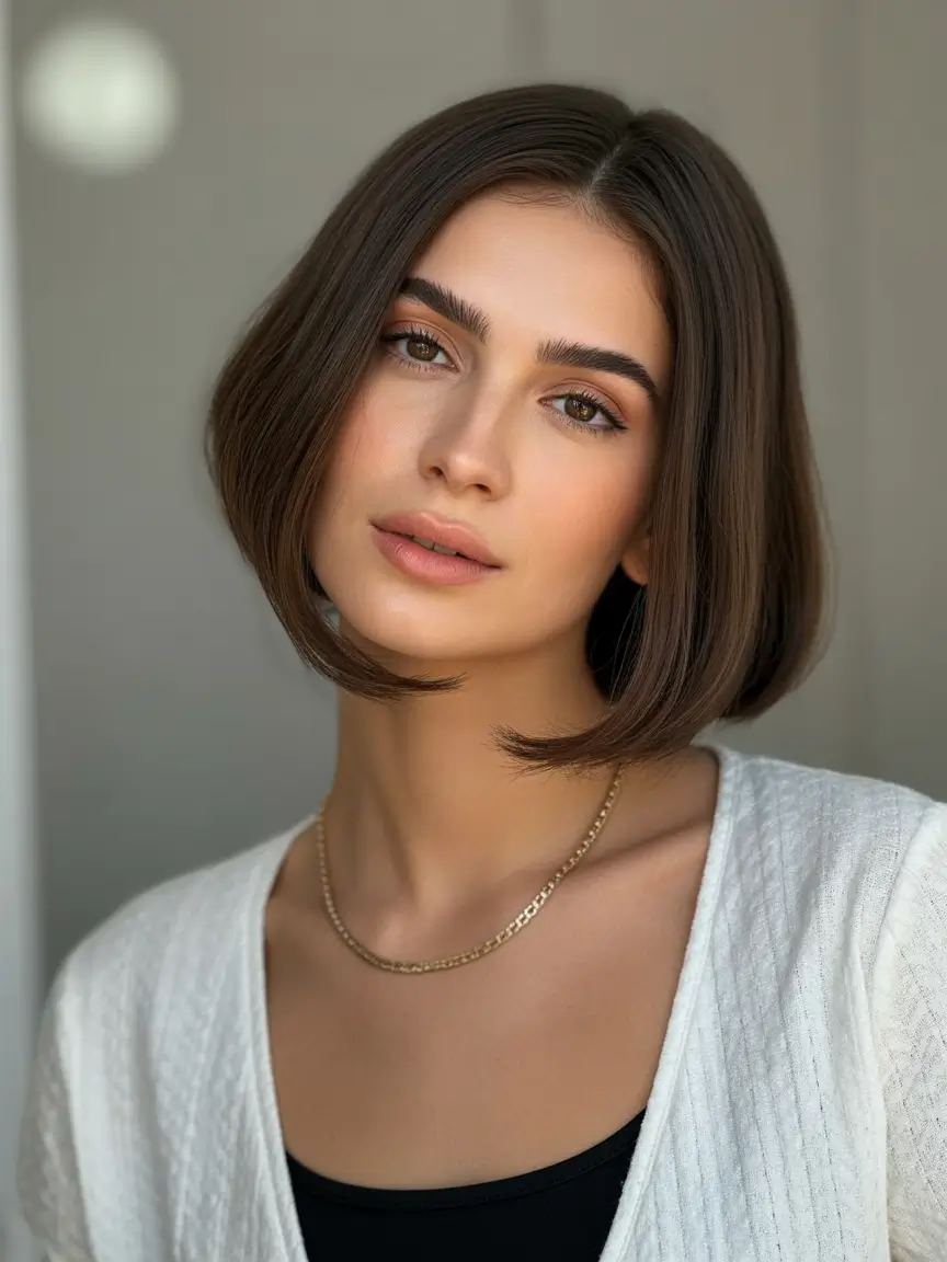 Brunettes 2025 short hair Power Bob with Subtle Brunette Elegance