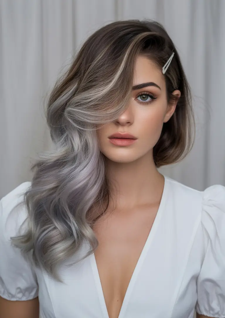 Fall hair color Silver Melt Glam with Shadow Roots