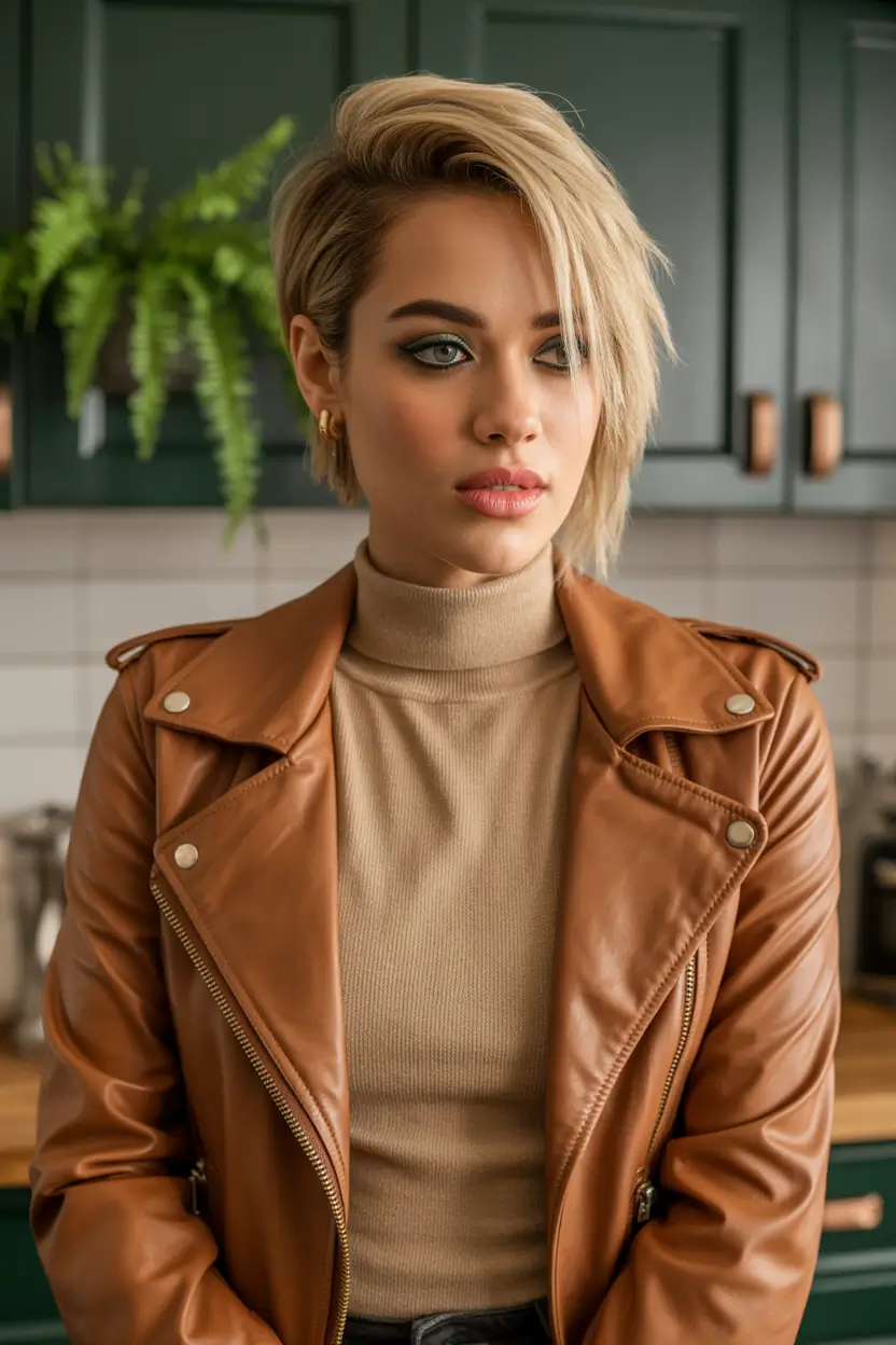 Fall hair color Textured Blonde Crop with Side Power Part