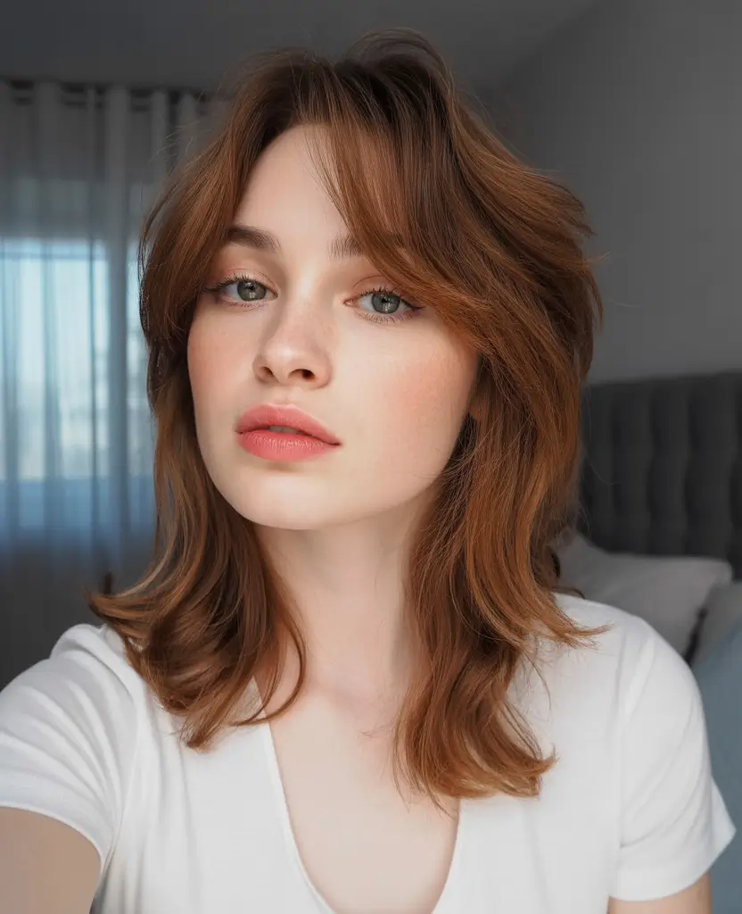 Fall hair color Soft Auburn Shag with Breezy Layers