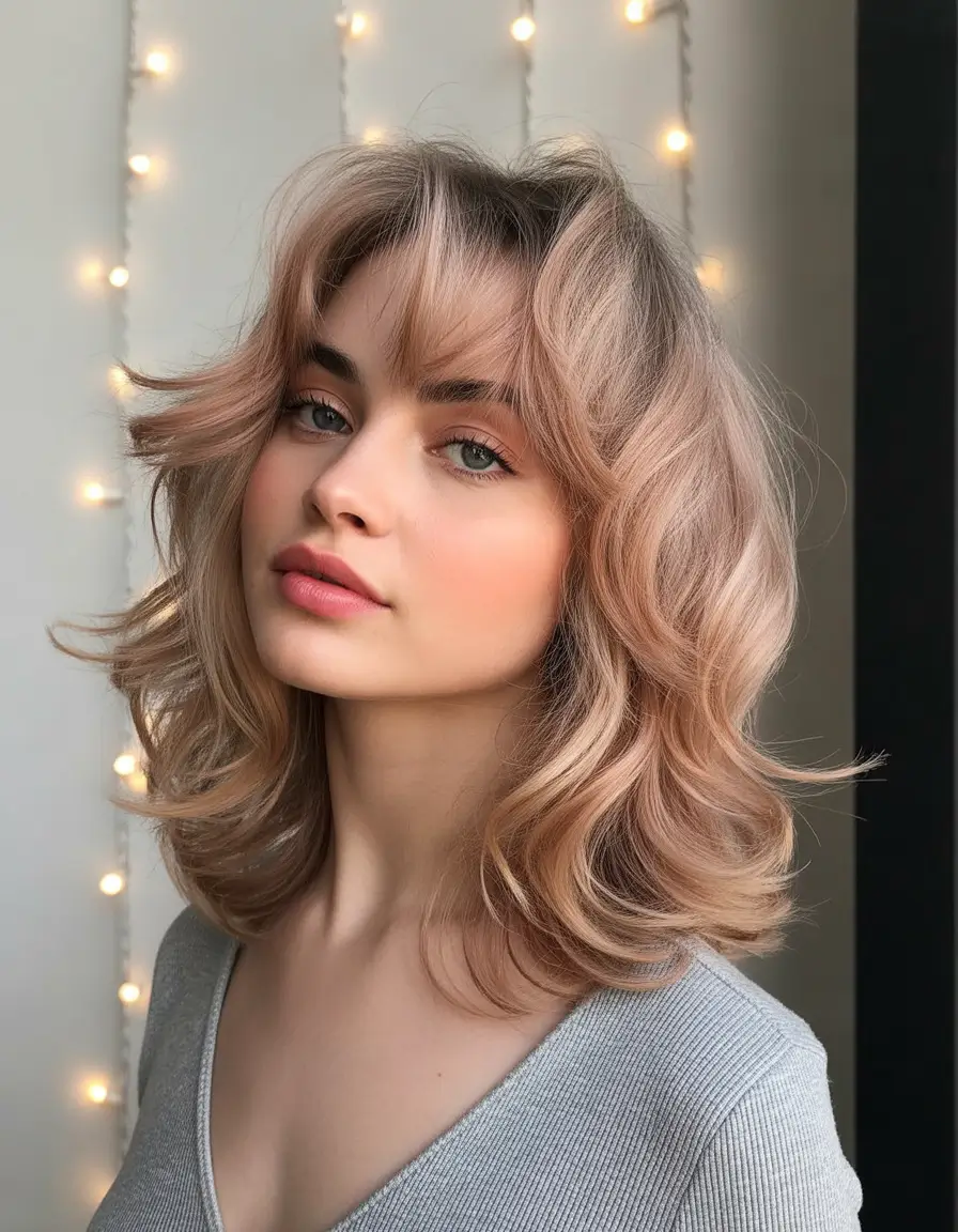 Fall hair color Champagne Rose Mid-Length Blowout