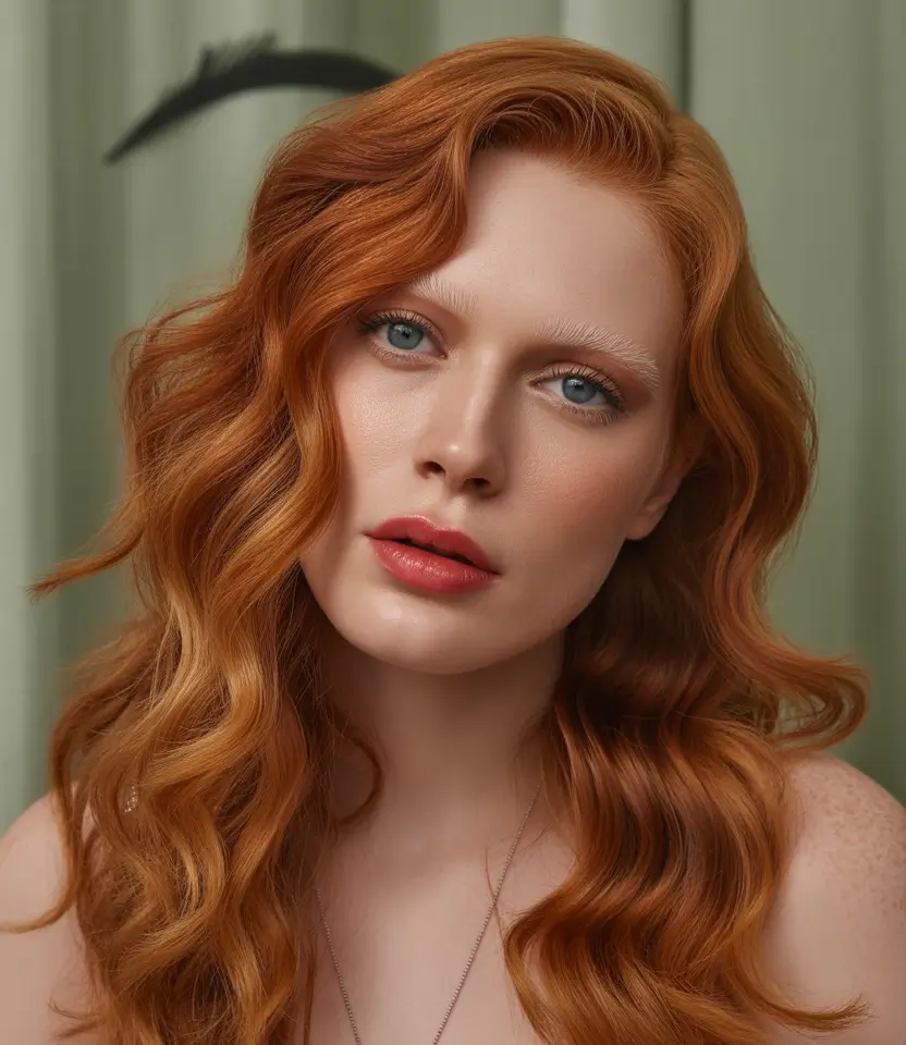 Fall hair color Classic Copper Waves with Retro Side Sweep