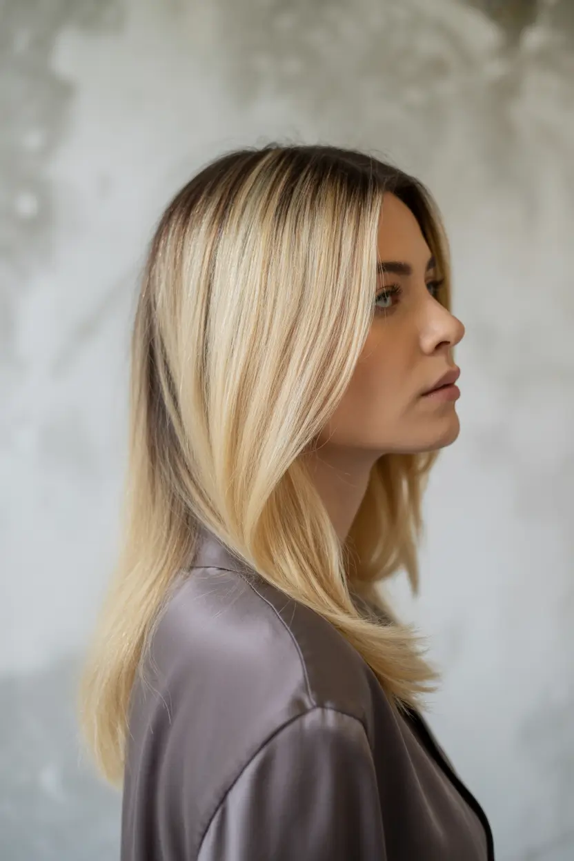 Fall hair color Cool Butter Blonde with Sleek Silhouette