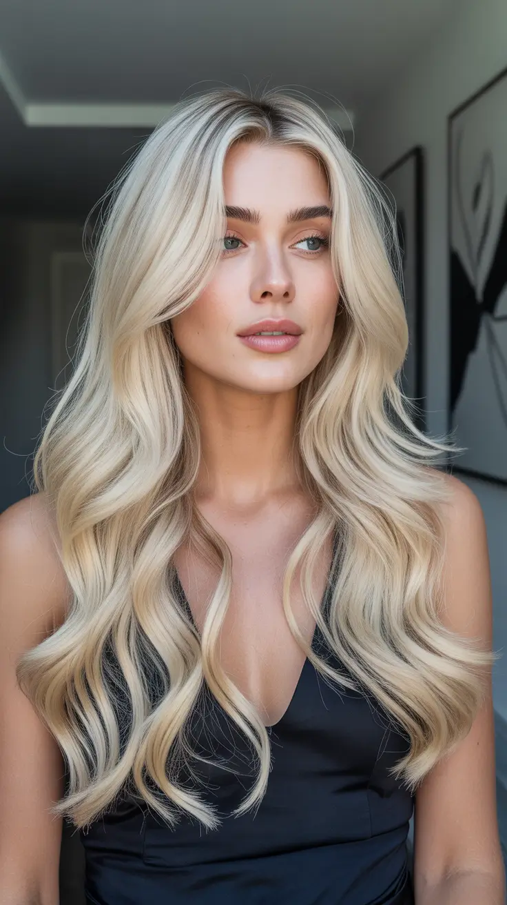 Fall hair color for blondes Layered Vanilla Butter Blonde with Curtain Volume