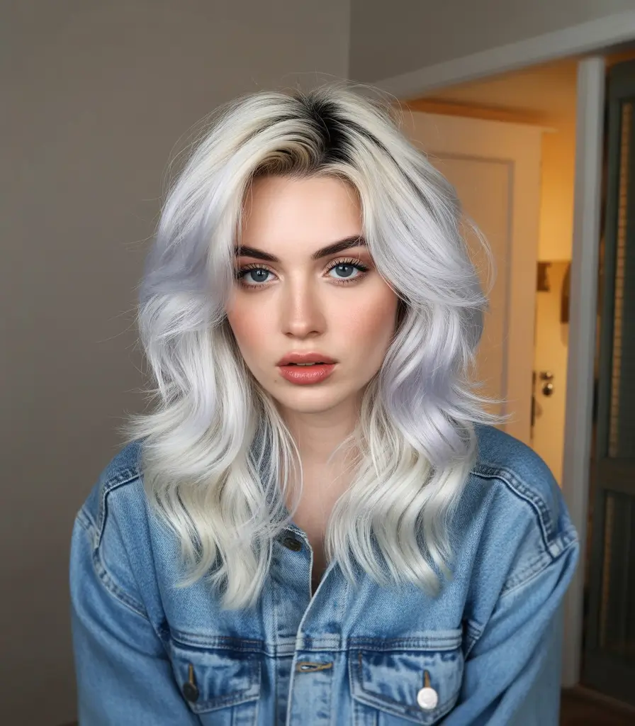 Fall hair color for blondes Soft Lavender Blonde with a Cold Kiss