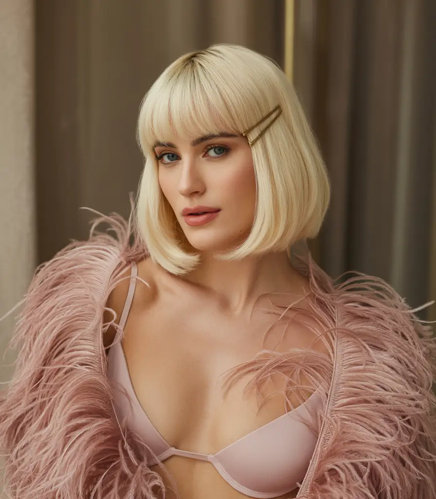 Fall hair color for blondes Retro Butter Blonde with Power Bangs