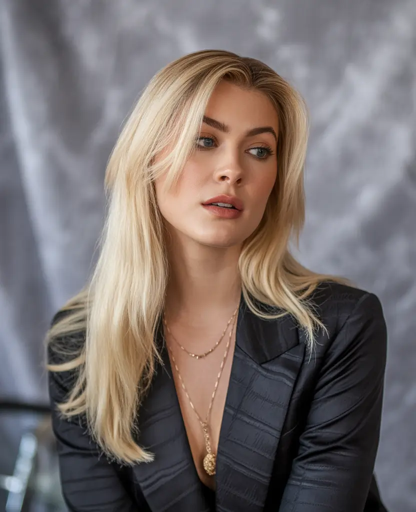 Fall hair color for blondes Beige Champagne Layers with Natural Movement