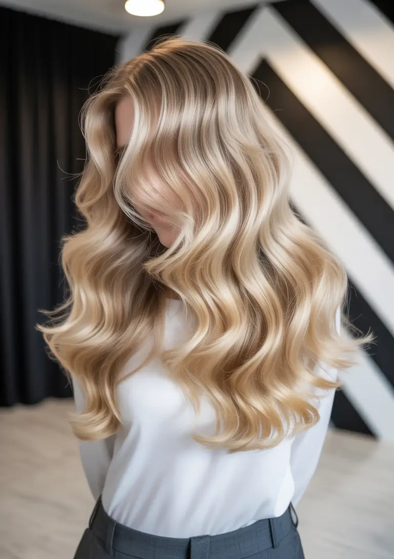 Fall hair color for blondes Caramel Waves with a Soft Autumn Glow