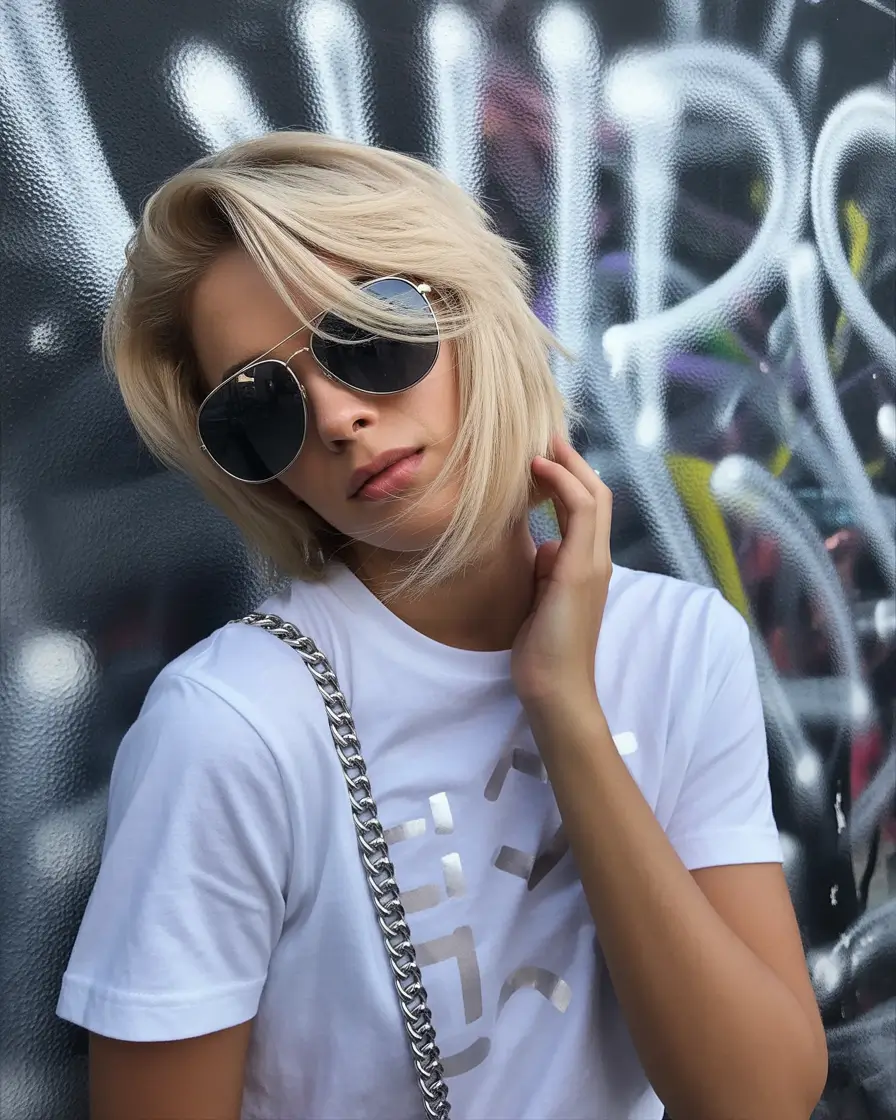 Fall hair color for blondes Edgy Side-Swept Bob with Street Style Attitude