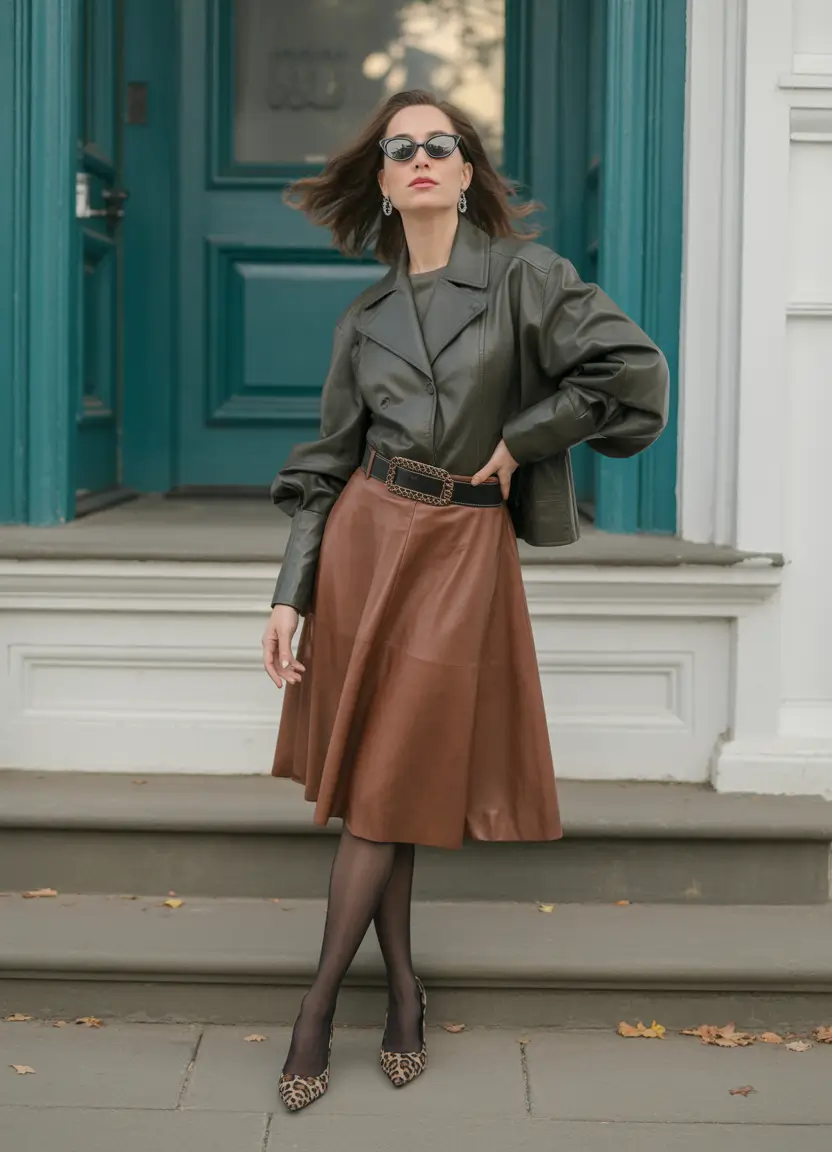 casual fall outfits for women over 30 Leather Mix-Match Midi Elegance