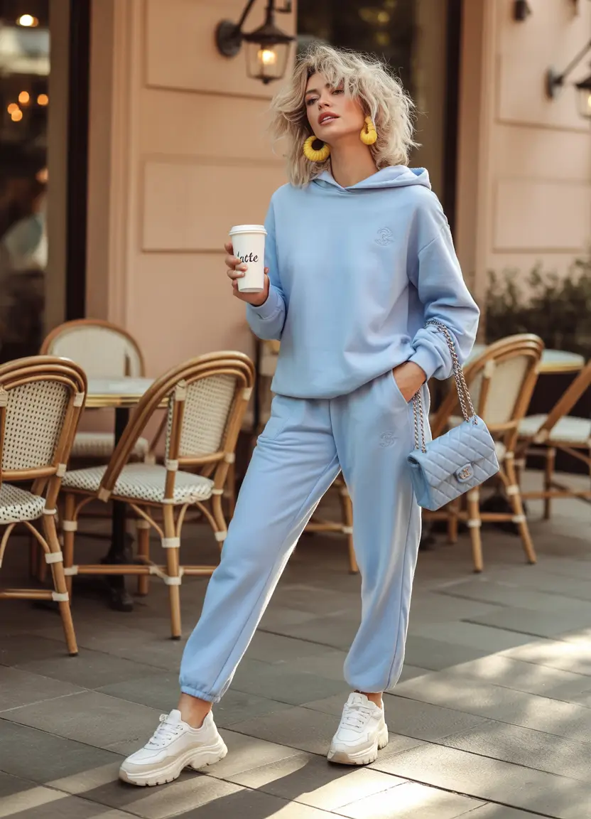casual fall outfits for women over 30 Sky-Blue Coffee-Run Co-ord
