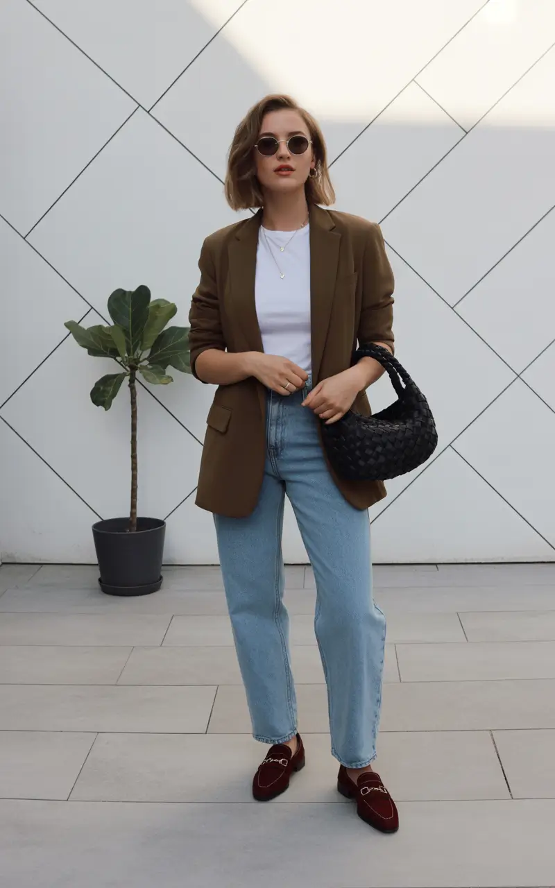casual fall outfits for women over 30 Blazer-and-Jean Weekday Formula
