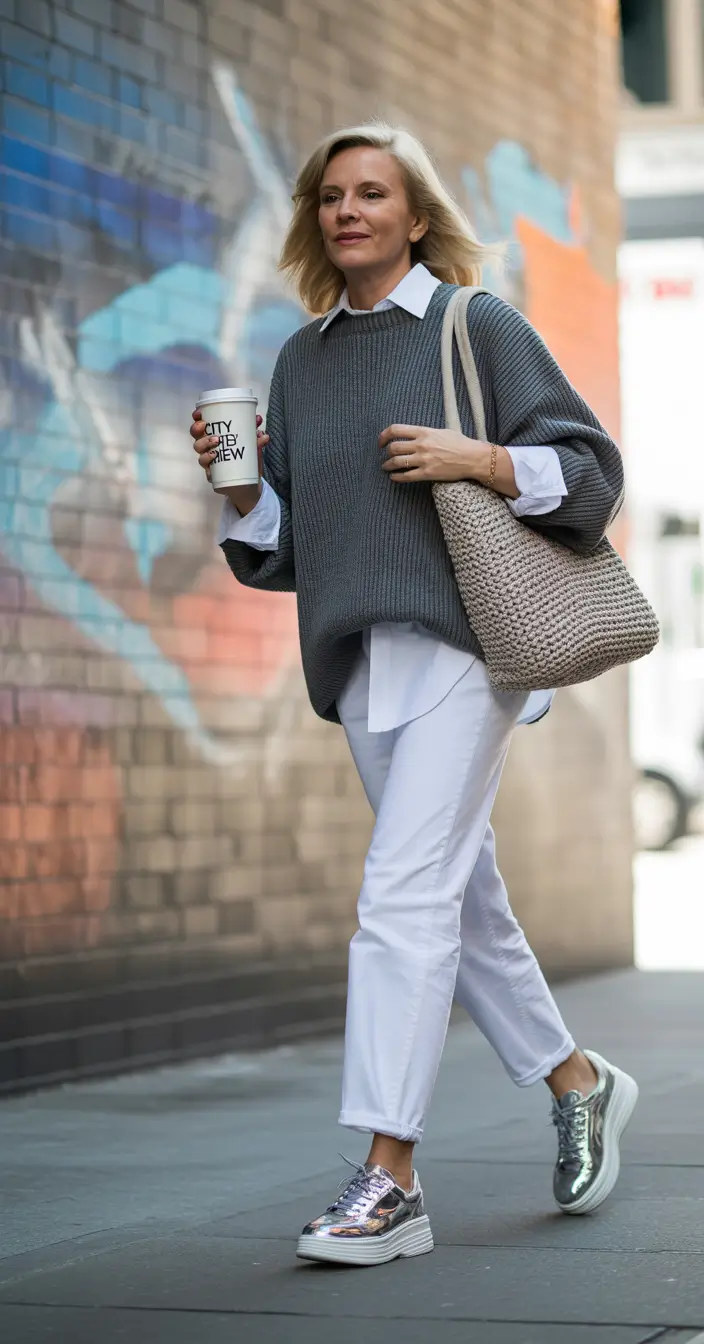 fall outfits for women over 50 City Cool in Metallic Sneakers