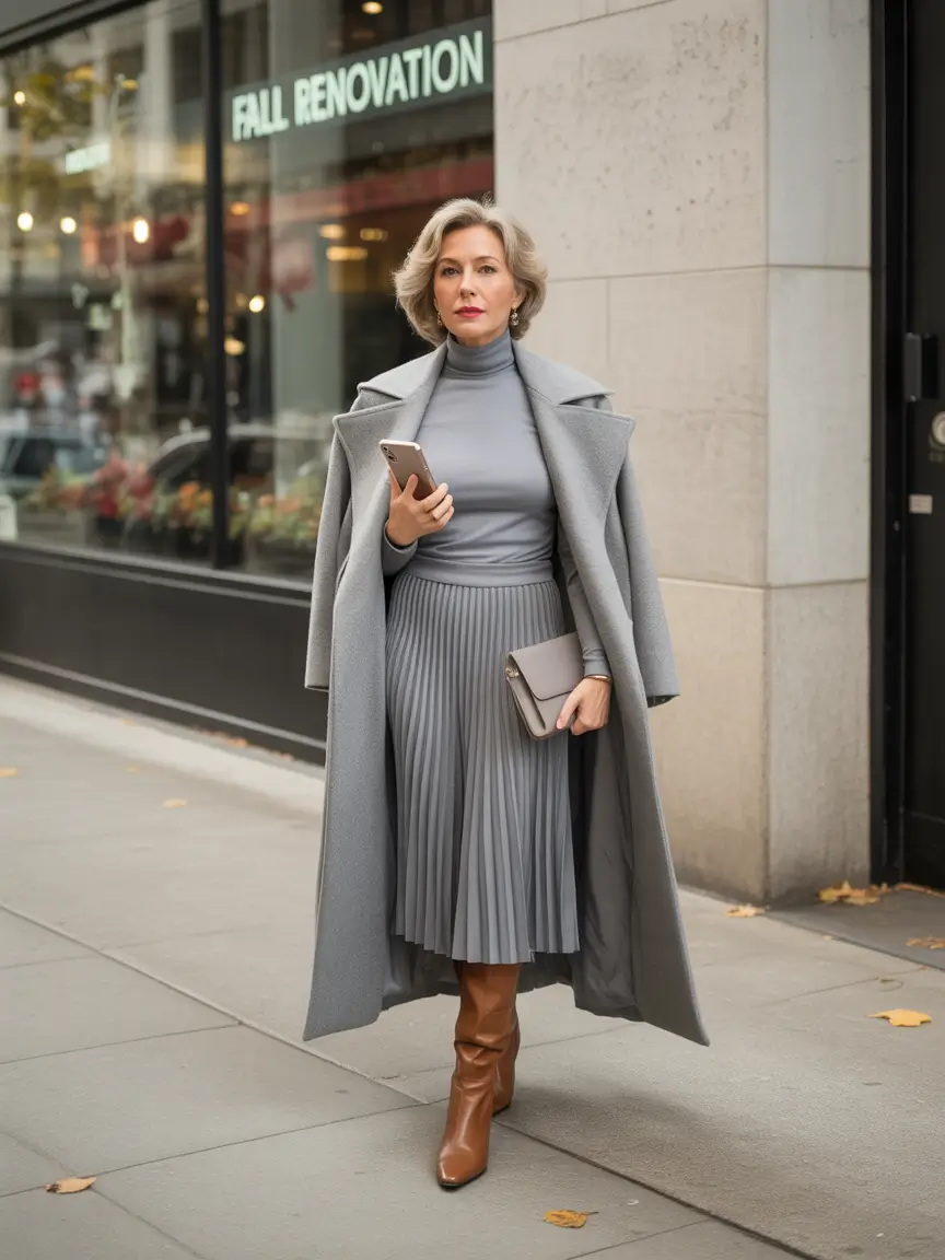 fall outfits for women over 50 Monochrome Drama in Moody Grey