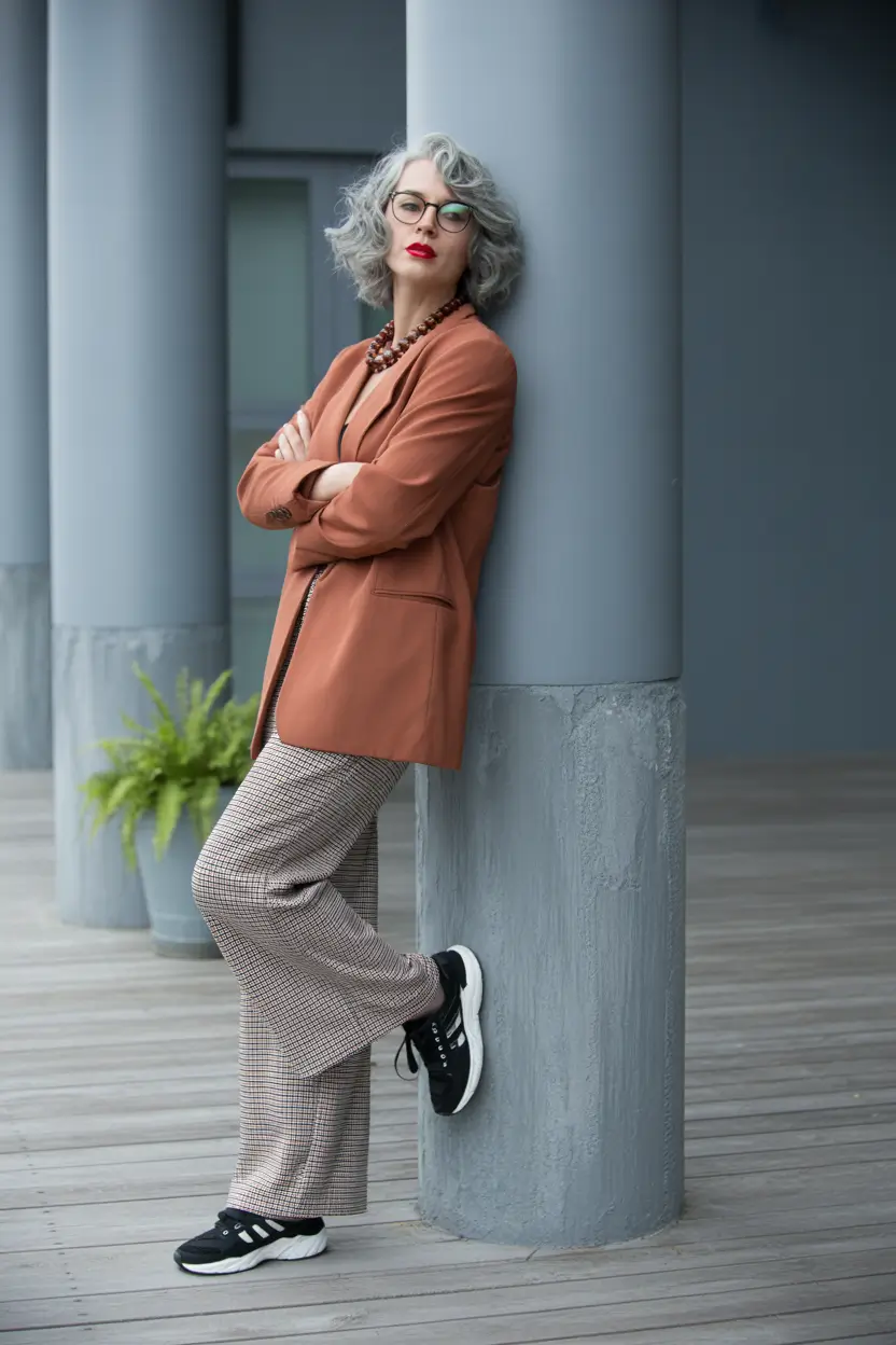 fall outfits for women over 50 Retro Sporty Layers with a Touch of Sass