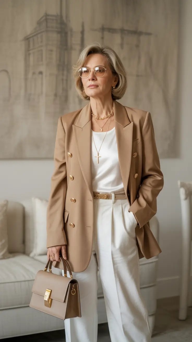 fall outfits for women over 50 Golden-Toned Neutrals for Polished Simplicity