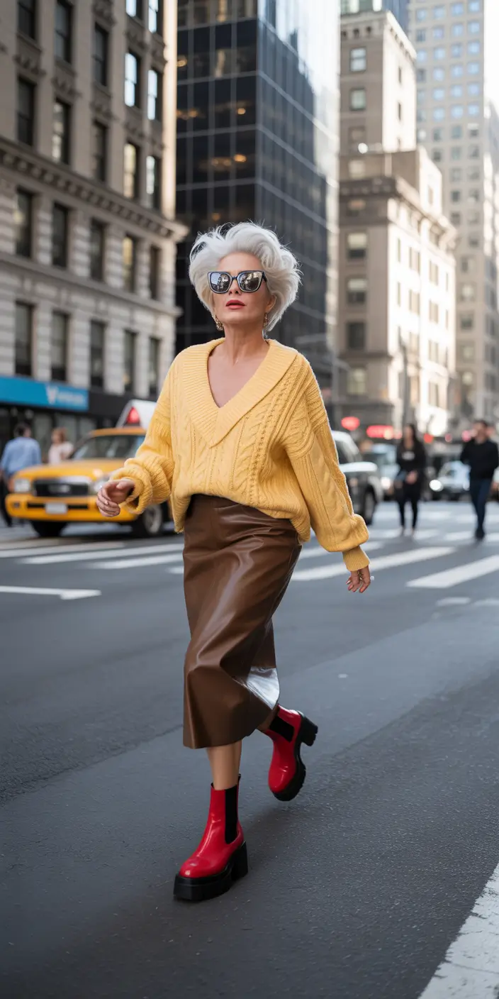 fall outfits for women over 50 Bold Color Blocking in the Urban Wild