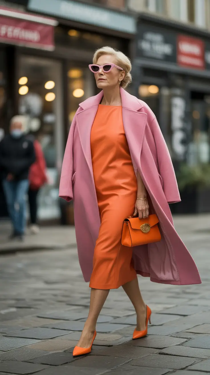 fall outfits for women over 50 Color-Blocking Confidence in Bold Midtones