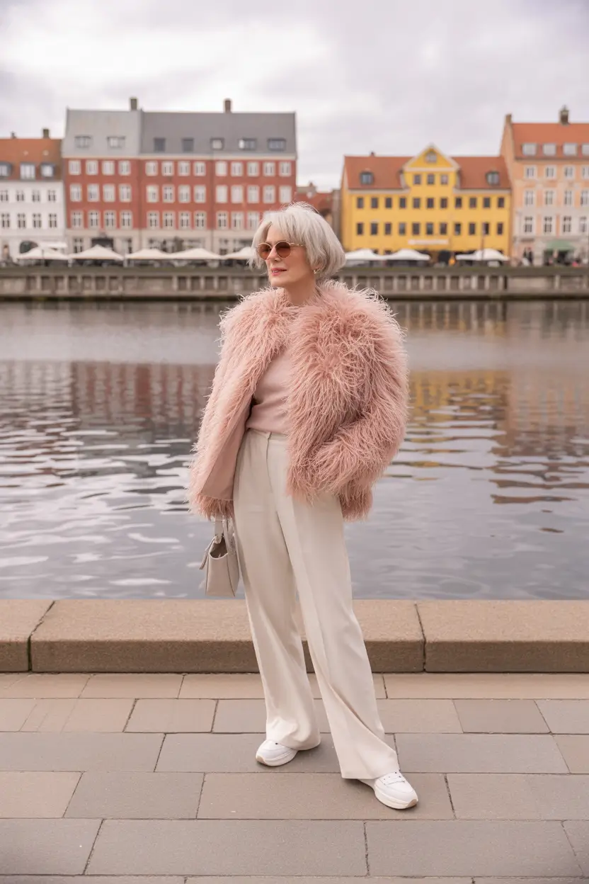 fall outfits for women over 50 Textured Elegance in Blush and Cream