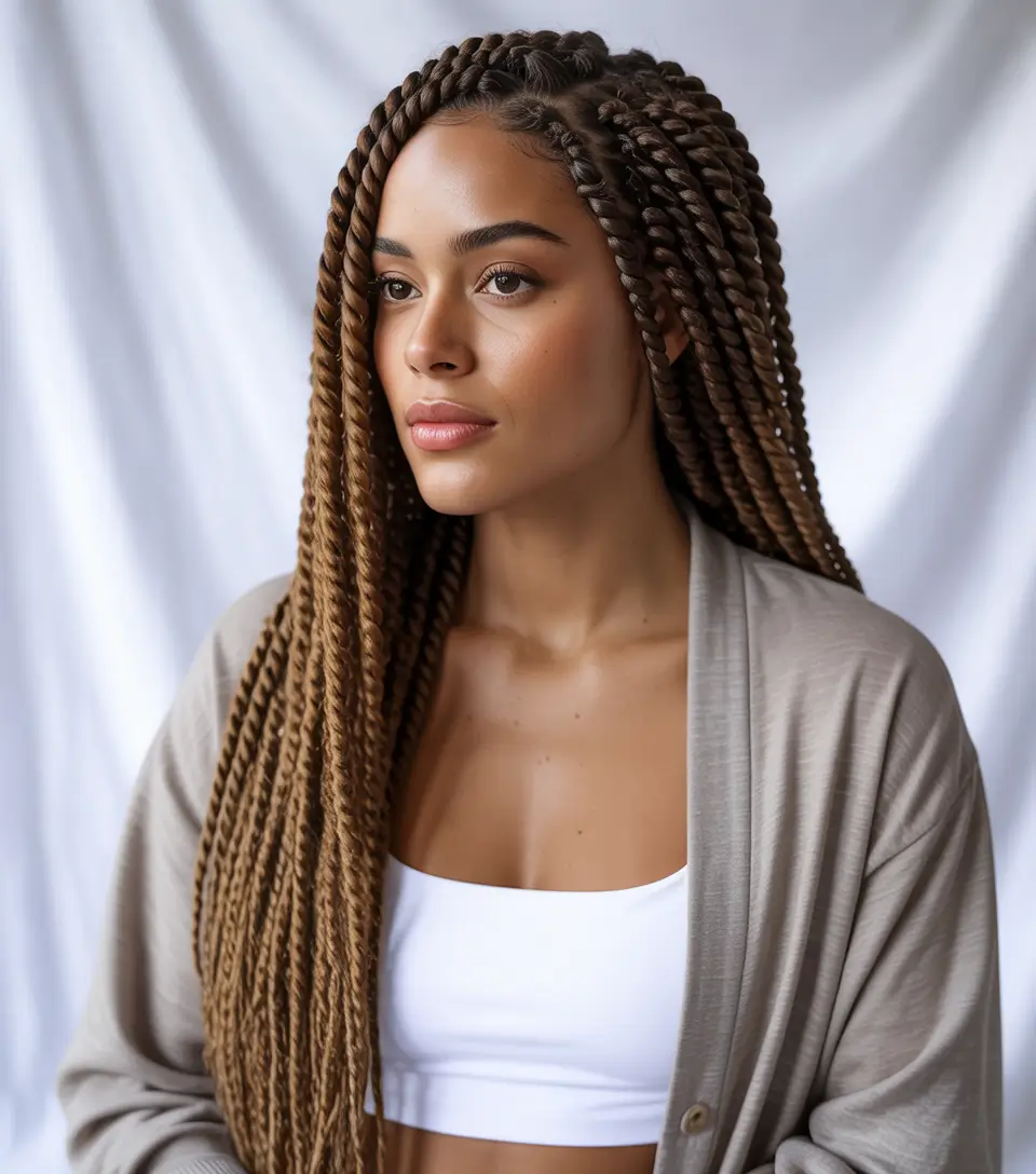 end of summer hairstyles Twist Envy: Jumbo Marley Twists with Golden Tone