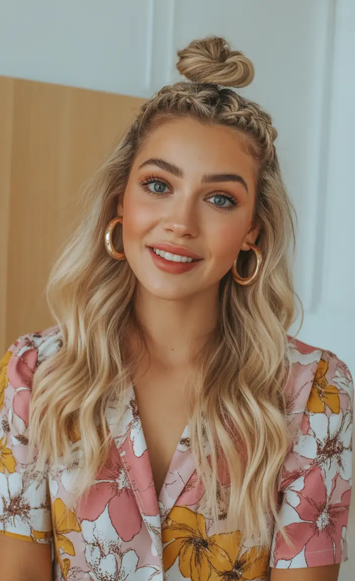 end of summer hairstyles+Half-Up Twists with Mini Top Knot