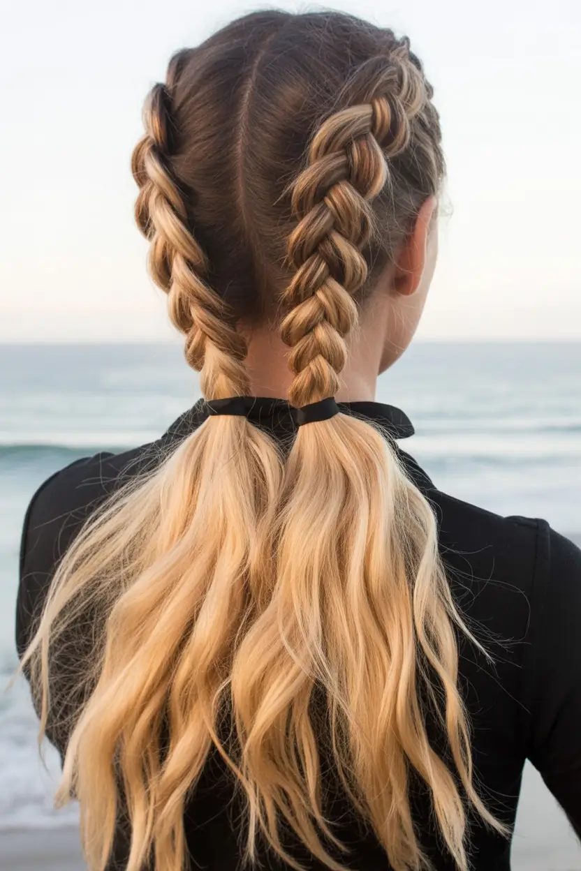 end of summer hairstyles+Twist Braids with Ribbon Tie-Back