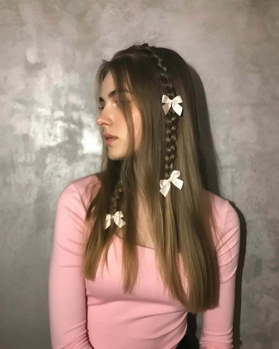 end of summer hairstyles+Mini Side Braids with Bow Accents