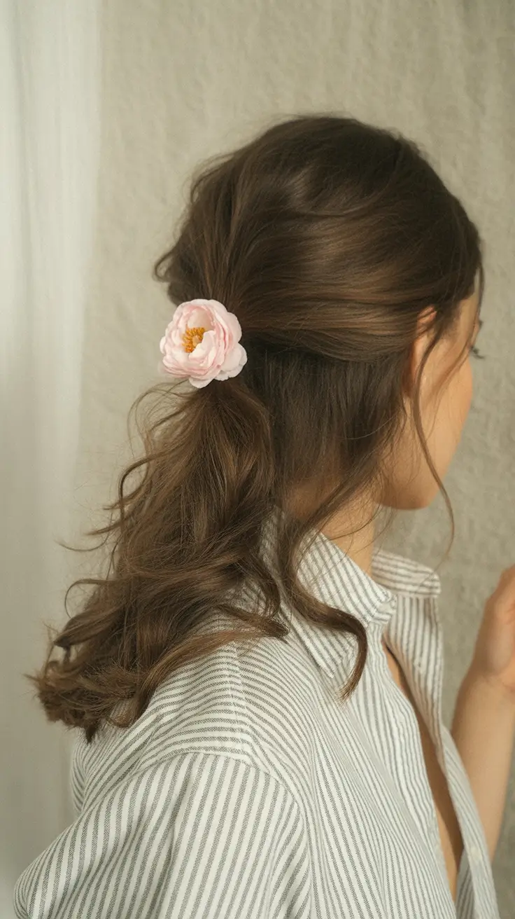 end of summer hairstyles+Romantic Half-Up Twist with Flower Clip