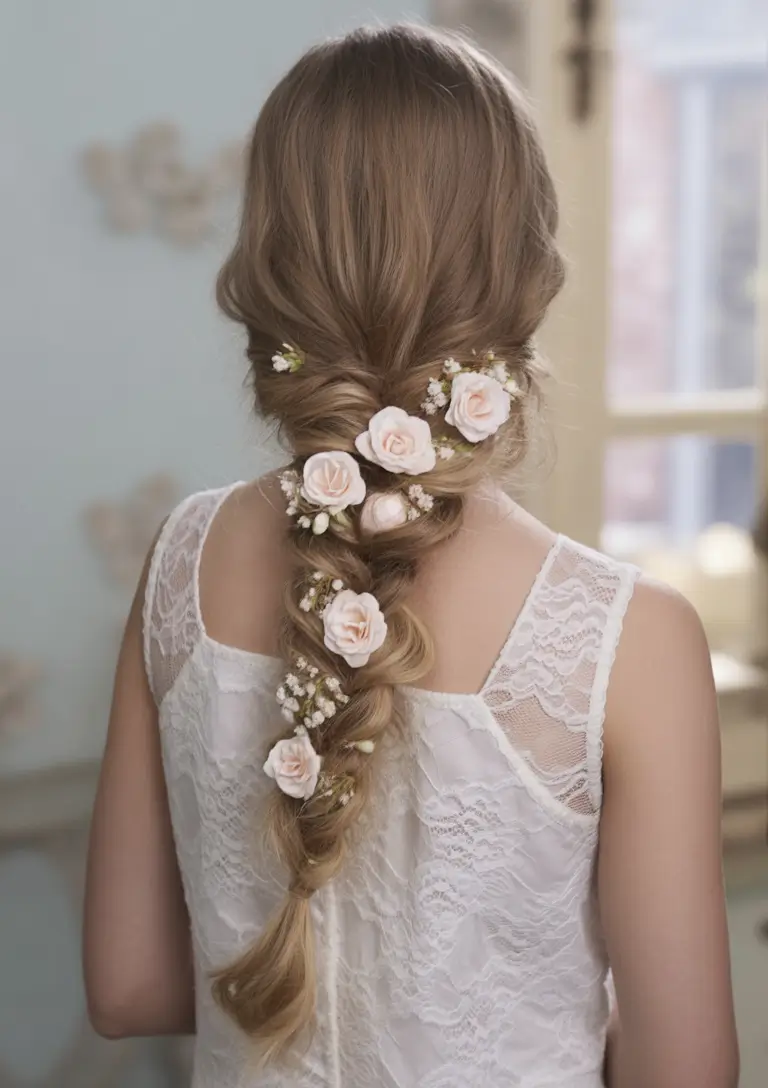 end of summer hairstyles+Loose Braid with Floral Embellishments
