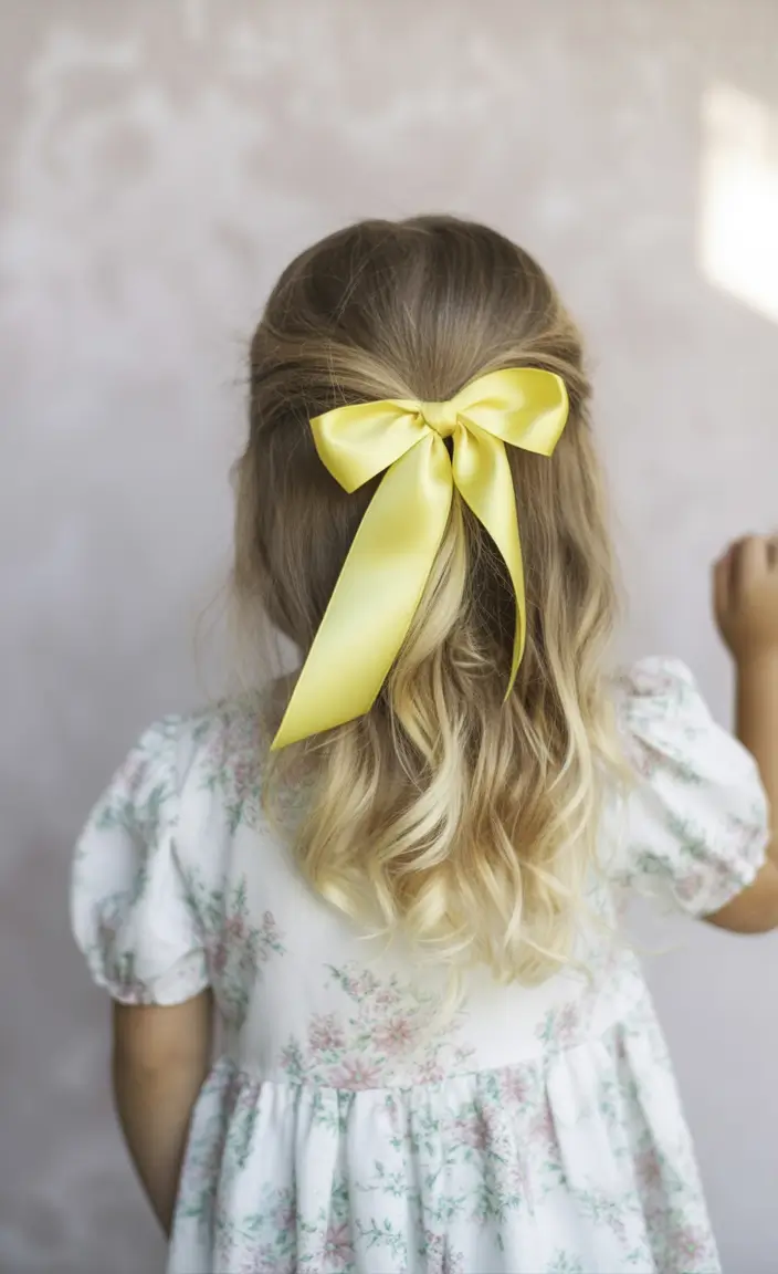 end of summer hairstyles+Soft Half-Up Ribbon with Yellow Bow