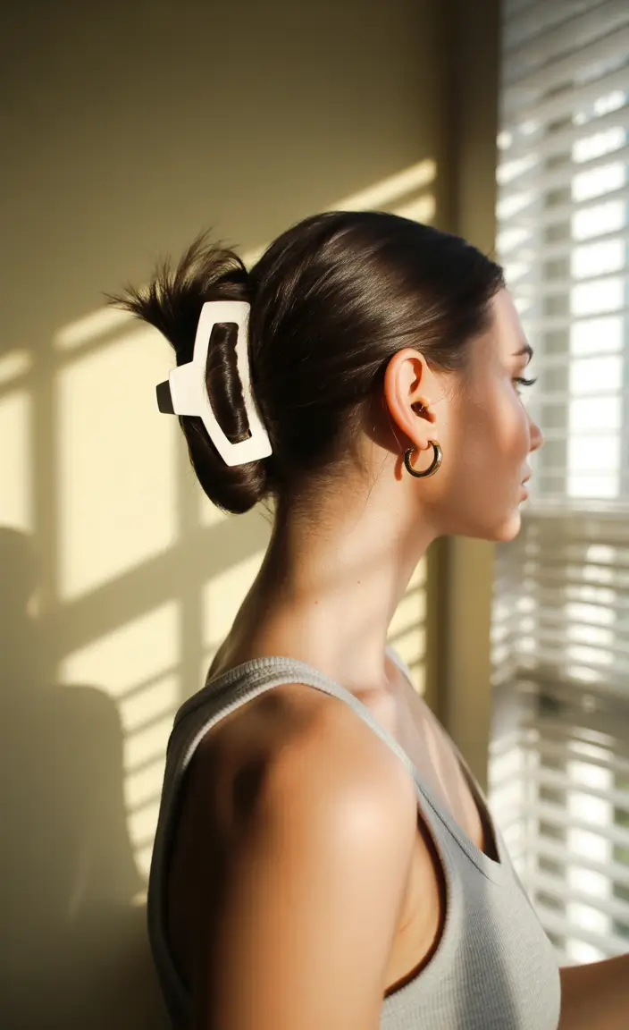 end of summer hairstyles+Slicked Back Claw Clip Twist