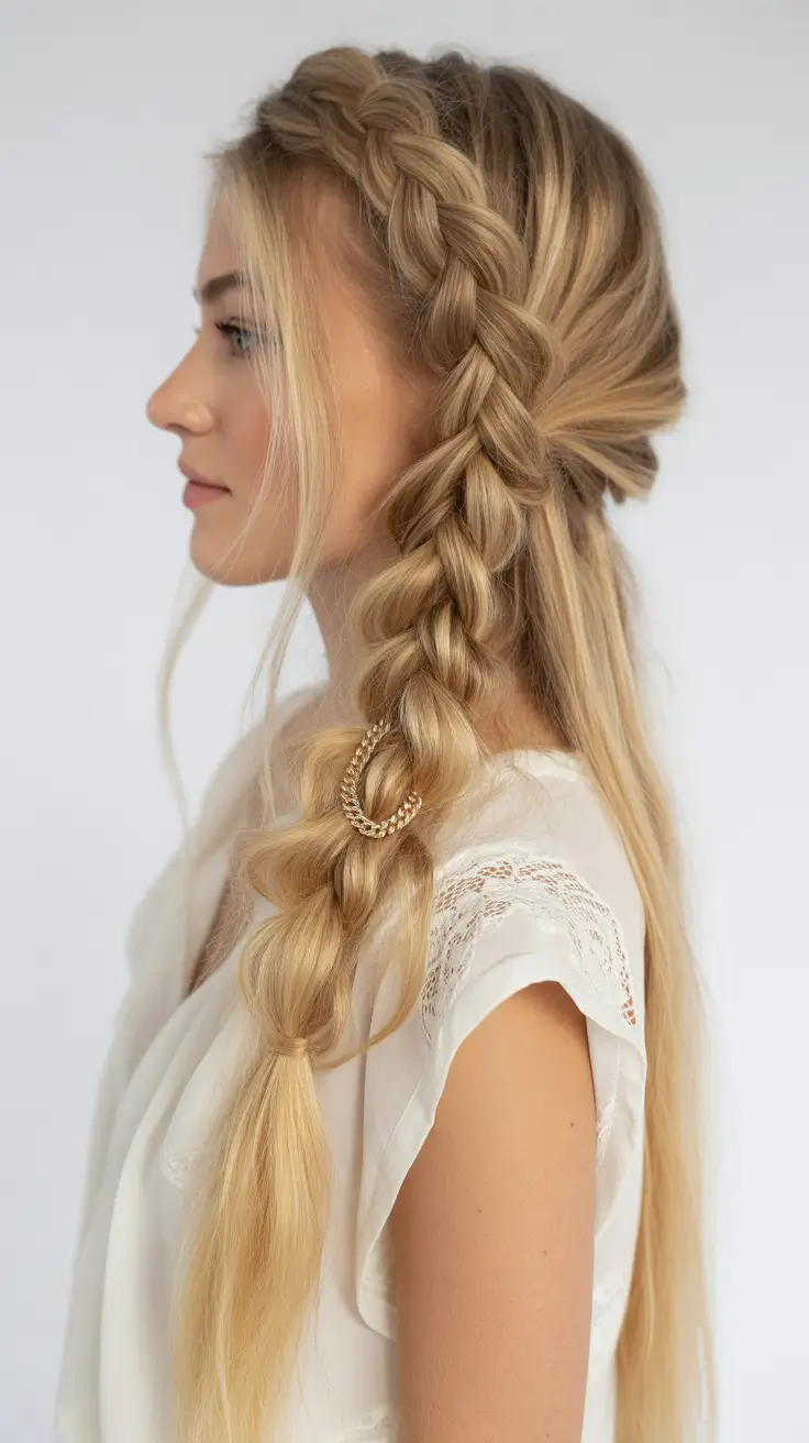 end of summer hairstyles+Boho Side Braid with Texture Ring