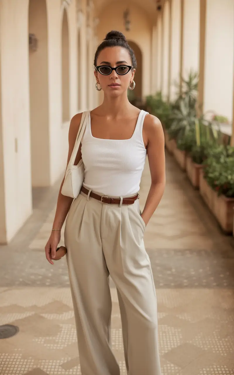 end of summer outfits Relaxed Trousers and Tank Top Sharpness