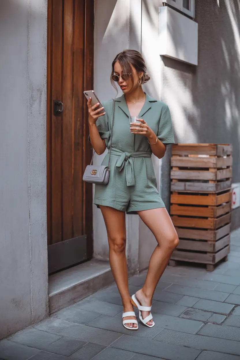 end of summer outfits Utility Meets Femininity in Sage Green