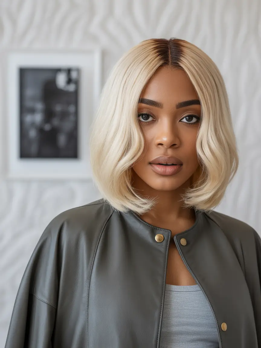 Fall hair color for black women+Smoky Root Melt on a Short Blonde Bob