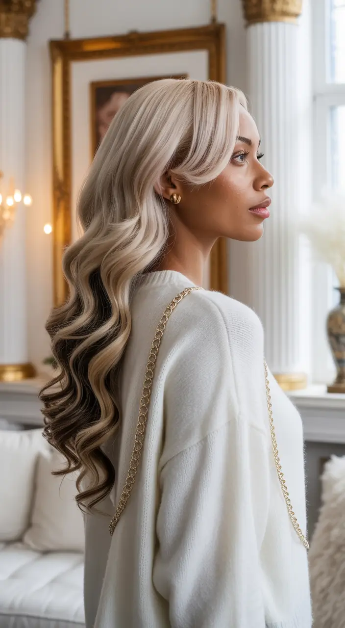 Fall hair color for black women+Platinum Cream Waves with Chocolate Depth