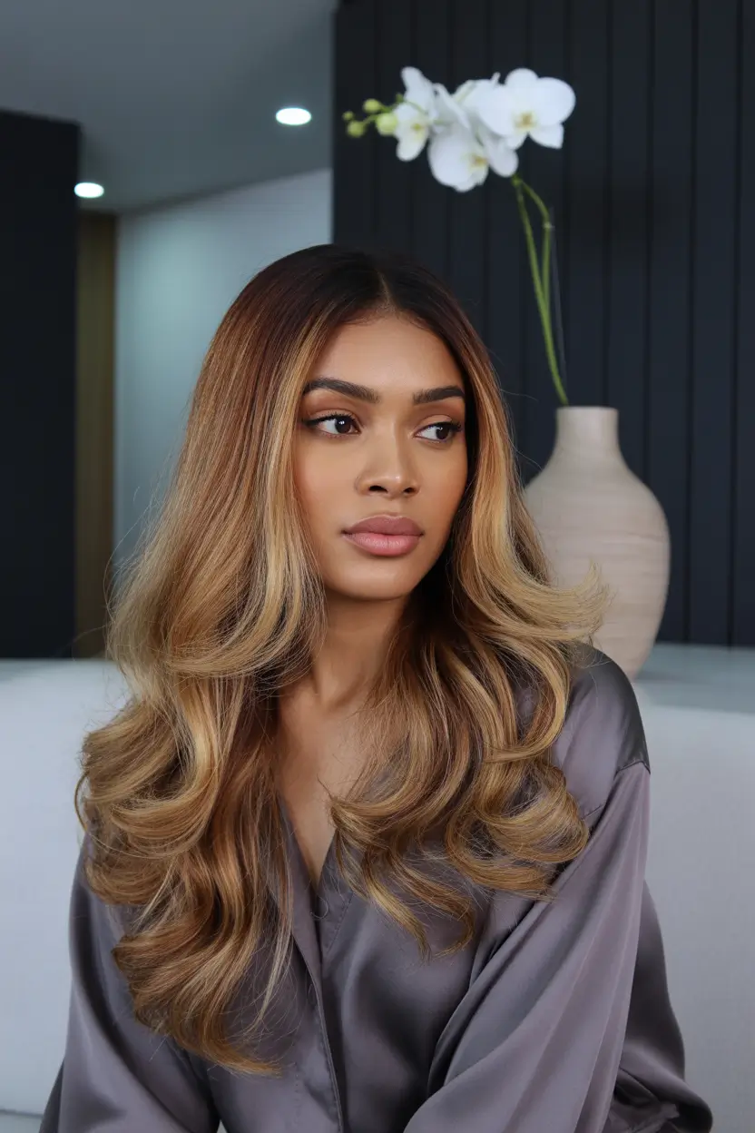 Fall hair color for black women+Bronzed Ribbon Highlights for Subtle Impact