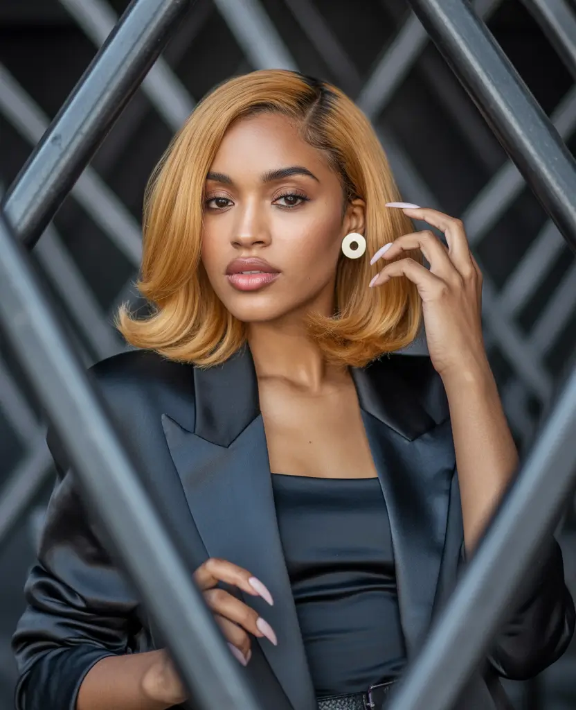 Fall hair color for black women Butter Blonde Blowout with Razor-Sharp Ends