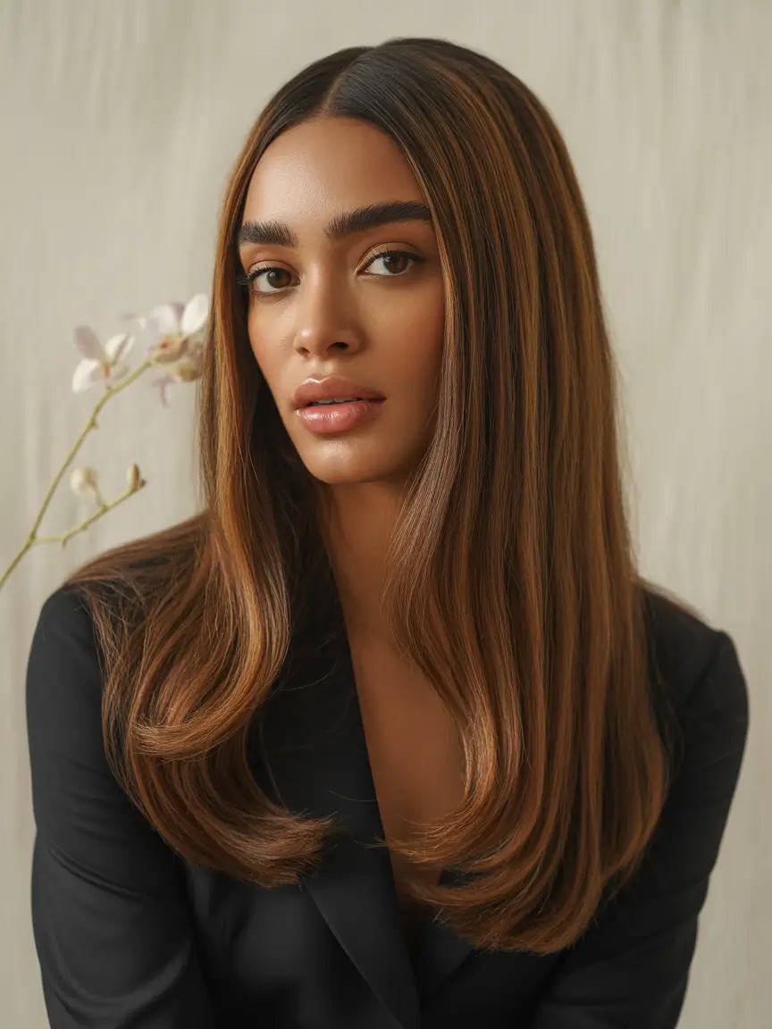 Fall hair color for black women Polished Brunette with Understated Volume