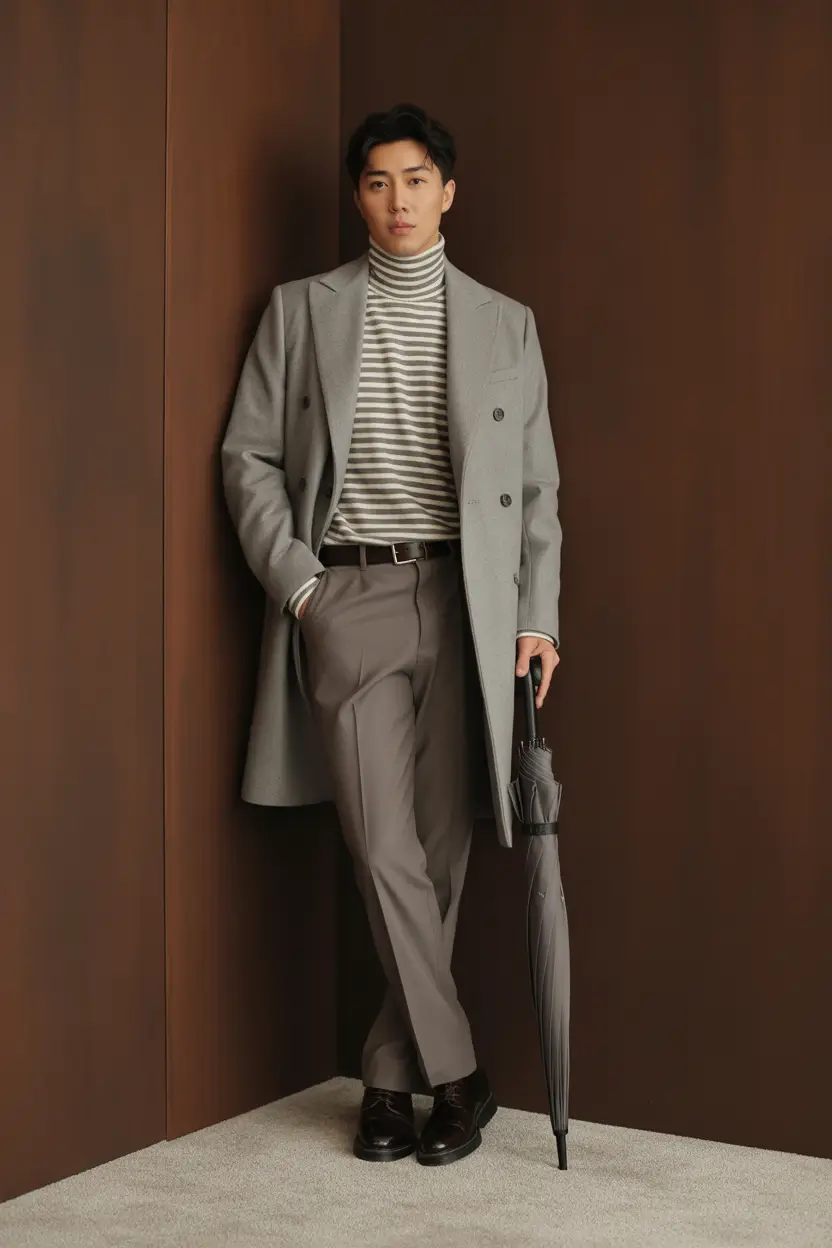 fall business casual outfits for men – Striped Turtleneck Under Steel Grey