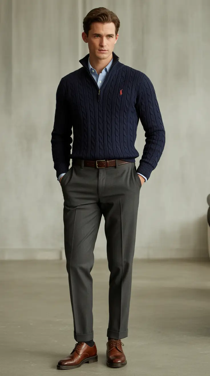 fall business casual outfits for men – Navy Knit Sharpness