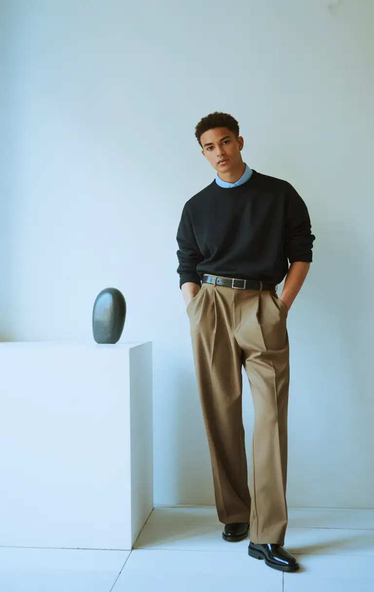 fall business casual outfits for men – Contrast Crewneck Chic