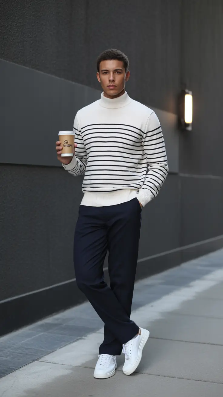 fall business casual outfits for men – Breton Stripes & Espresso Run