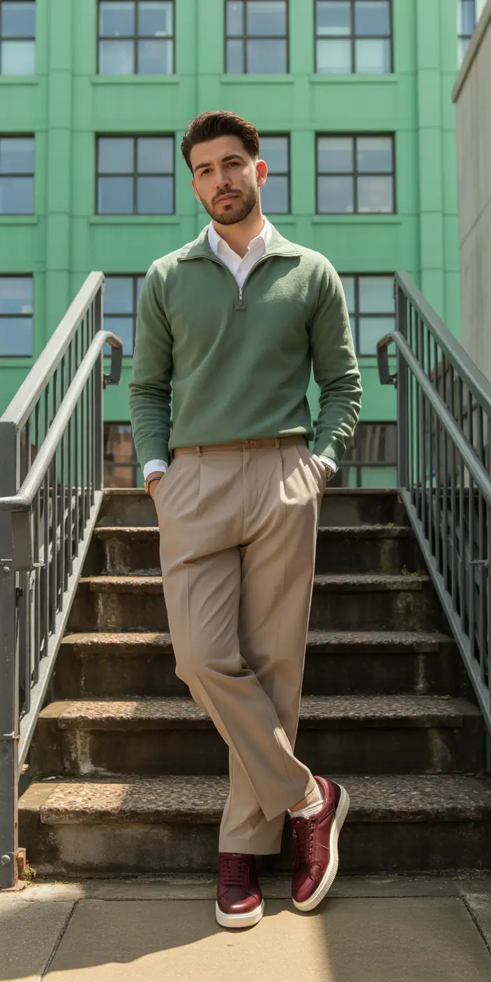 fall business casual outfits for men – Sage & Burgundy Contrast