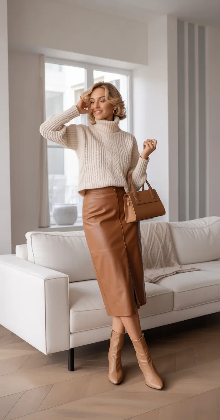 fall business casual outfits Cozy Chic in Tonal Neutrals