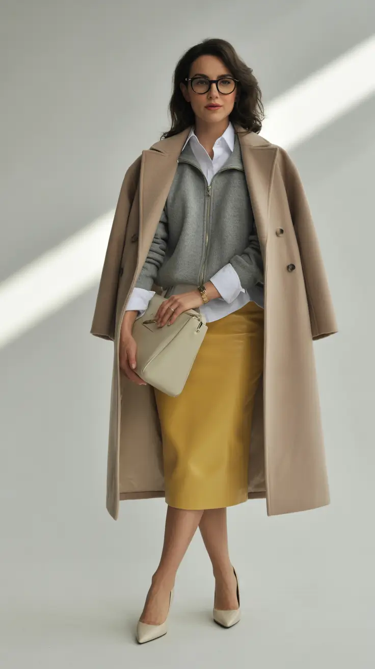 fall business casual outfits Rich Layers with Pencil-Skirt Poise