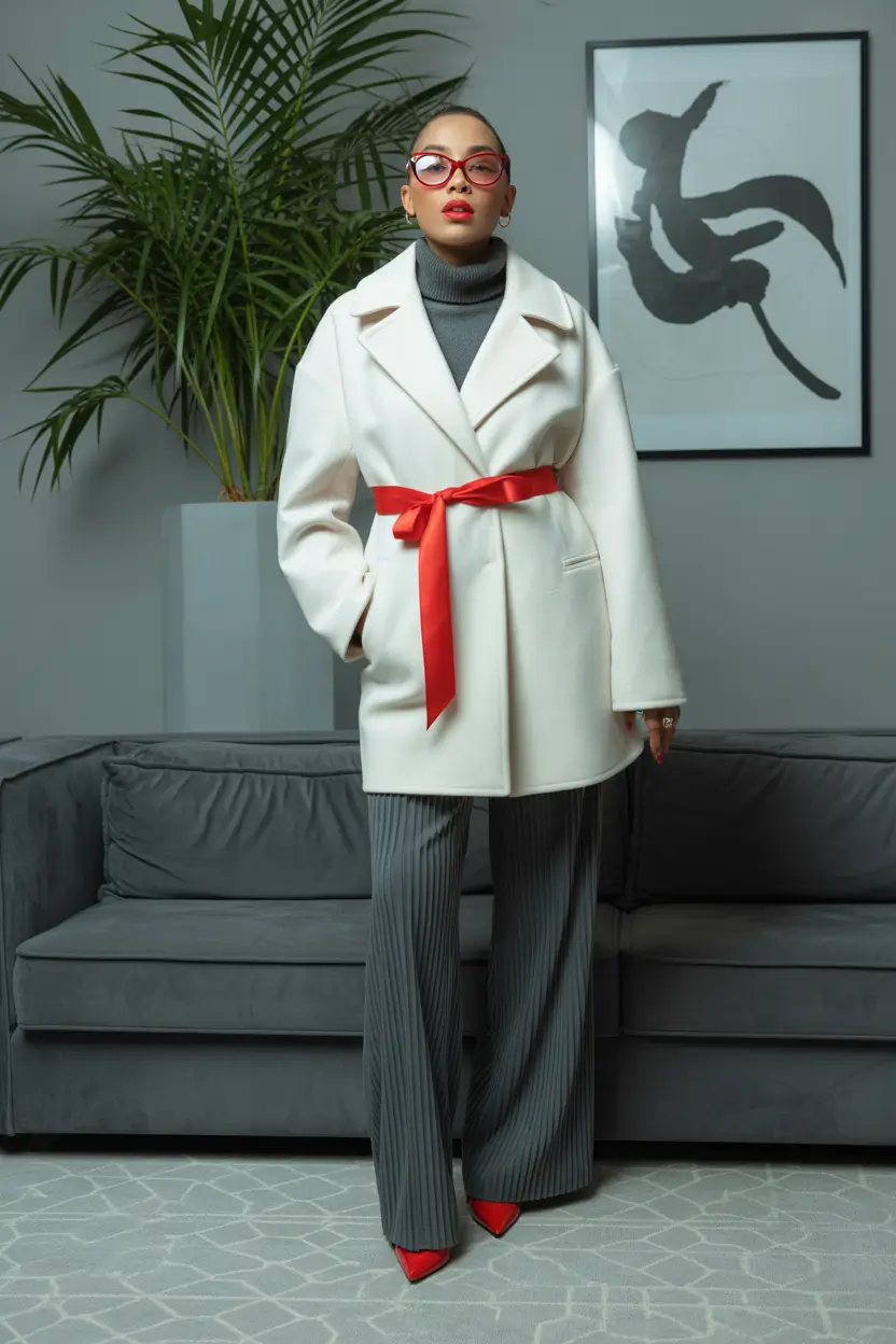 fall fashion for women Cool Contrast: Tailored Neutrals + Crimson Accents