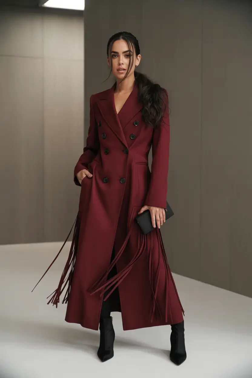 fall fashion for women Wine Tones & Fringe Drama