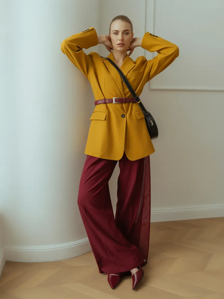 fall fashion for women Color-Blocked Boldness in Mustard and Wine